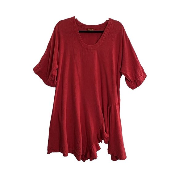 OH MY GAUZE Women Dress Sz 2/XL Red Asymmetric Hem Scoop Neck Short Sleeve 93-16 - Picture 1 of 11